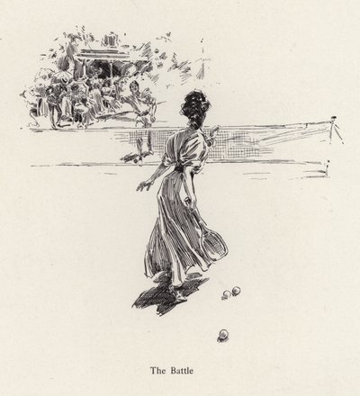 Mann og kvinne spiller tennis (litho) av Harrison Fisher