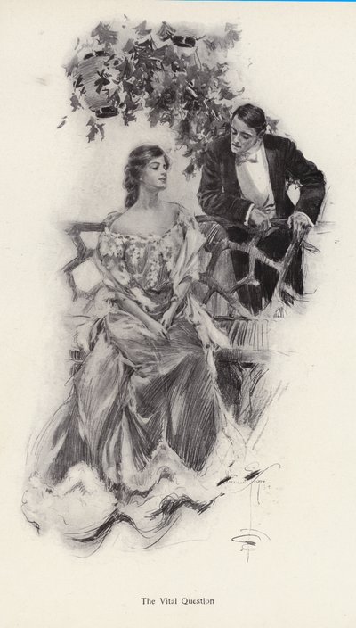 Mann som foreslår ekteskap med en kvinne (litho) av Harrison Fisher