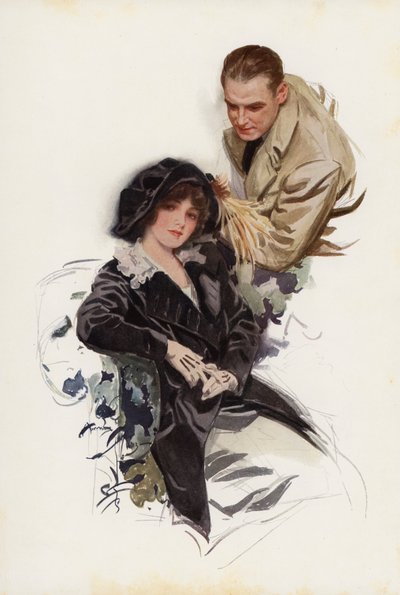 På sommerhotellets veranda (fargelitografi) av Harrison Fisher