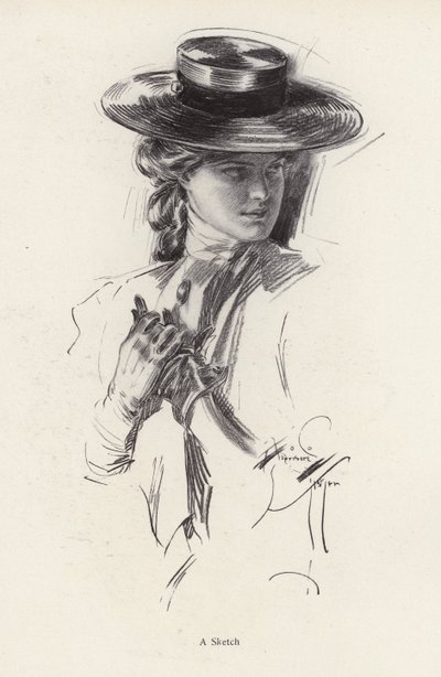 Portrett av en kvinne i hatt (litho) av Harrison Fisher