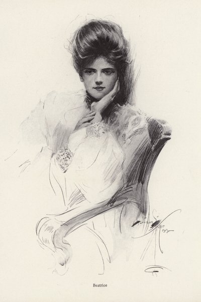 Portrett av en kvinne ved navn Beatrice (litho) av Harrison Fisher