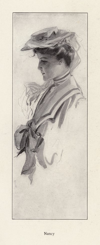 Portrett av en kvinne ved navn Nancy (litho) av Harrison Fisher
