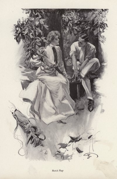 Romantisk par tar en pause fra golfspillet (litho) av Harrison Fisher