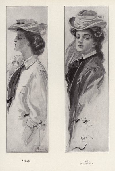Karakteren Nedra fra romanen Nedra, av George Barr McCutcheon (litho) av Harrison Fisher