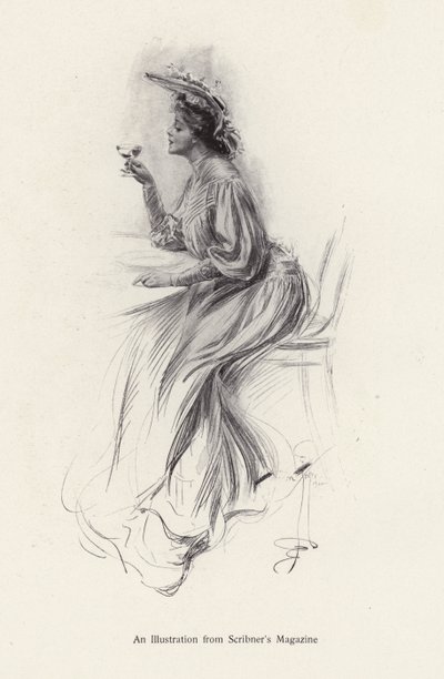 Kvinne med en drink (litho) av Harrison Fisher
