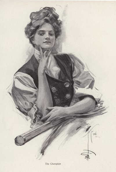 Ung kvinne, tennismester (litho) av Harrison Fisher