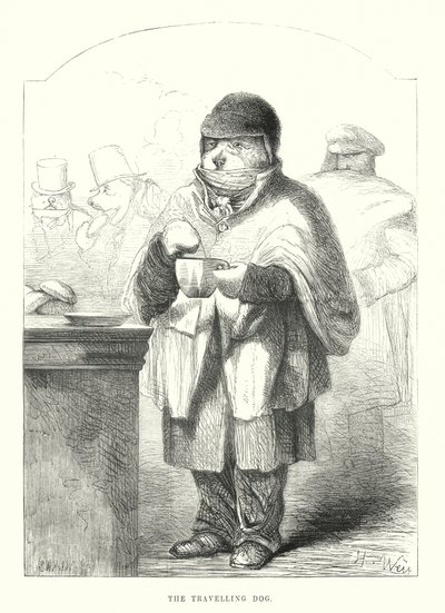 Morsomme hunder: Den reisende hunden (gravering) av Harrison William Weir