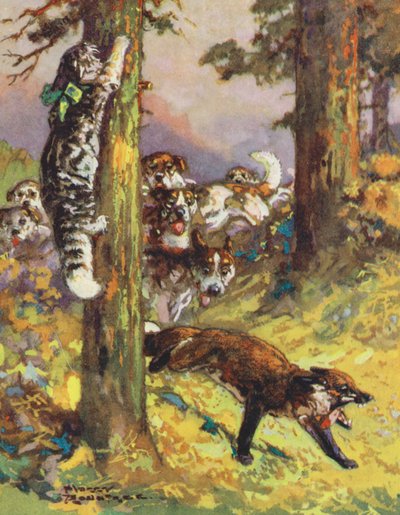 Äsops Fabeln: Die Katze und der Fuchs (Farblithografie) von Harry (1878-1950) Rountree