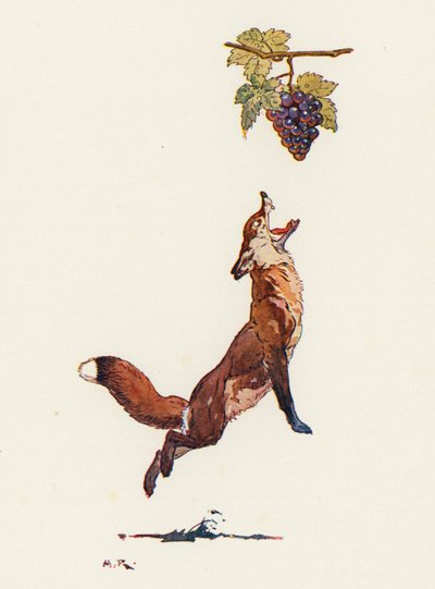 The Fox and the Grapes (farge litho) av Harry Rountree