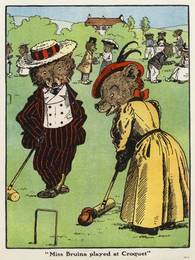 "Frøken Bruina spilte på Croquet" (farge litho) av Harry B Neilson