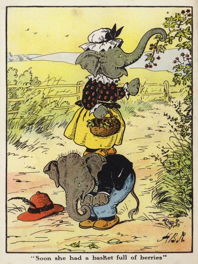 "Snart hadde hun en kurv full av bær" (farge litho) av Harry B Neilson