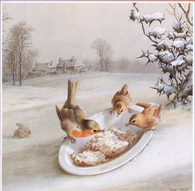 Robins and Wrens: Vinterfrokost, Postkort av Harry Bright