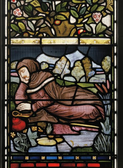 Poeten Langland Asleep, Piers Ploughman, 1873 (farget glass) av Harry Burrow