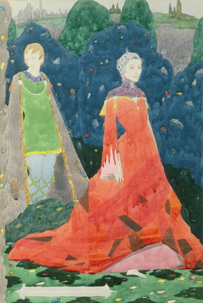 Design for Geneva Window som viser grevinnen Cathleen (wc på papir) av Harry Clarke