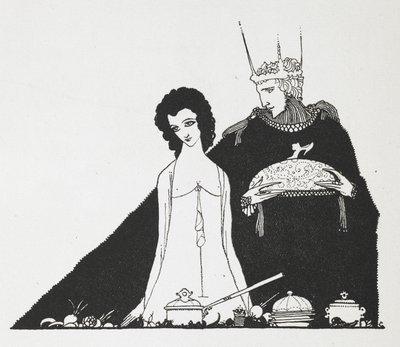 Illustrasjon for historien, 'Askepott; eller, den lille glasstøffelen'. av Harry Clarke