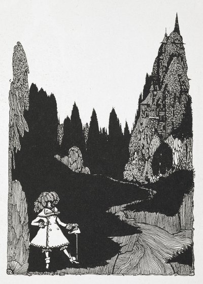 Illustrasjon til historien, 'liten tommel'. av Harry Clarke