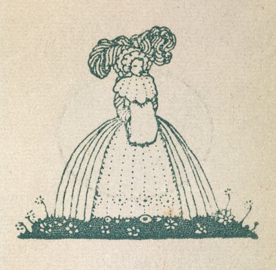 Illustrasjon som viser en kvinne, iført en stor kjole. av Harry Clarke