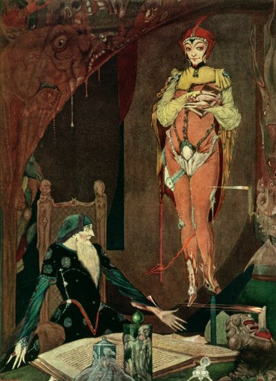 "Is There Anything in my Poor Power to Serve You?", illustrasjon fra Faust av Goethe, oversatt av John Anster av Harry Clarke