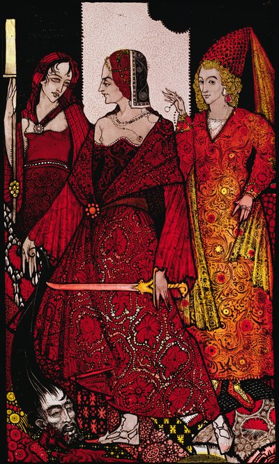 Queens who cut the hogs of Glanna... Illustrasjon av Harry Clarke fra 