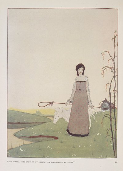 "Hun går - min gledes dame - en gjeterinne av sauer." Illustrasjon for gjeterinnen av Alice Meynell. av Harry Clarke