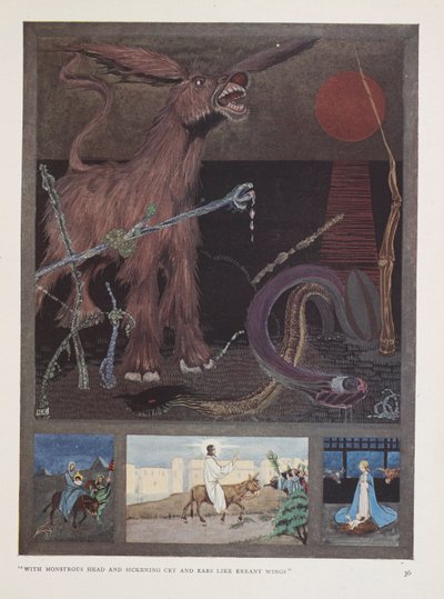 Eselet. "Med monstrøst hode og kvalmende gråt og ører som villfarne vinger" av Harry Clarke