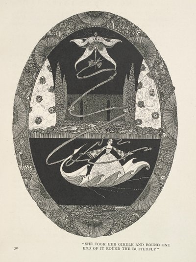Tommelise Hun tok beltet og bandt den ene enden av det rundt sommerfuglen. av Harry Clarke