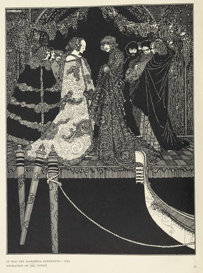 "det var Marchesa Aphrodite - tilbedelsen av hele Venezia". Illustrasjon til historien 'oppdraget'. av Harry Clarke