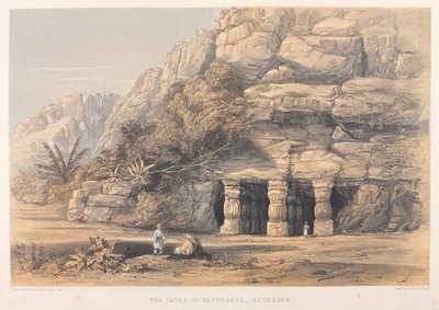 The Caves of Elephanta, Exterior (farget litografi) av Harry Francis Darell