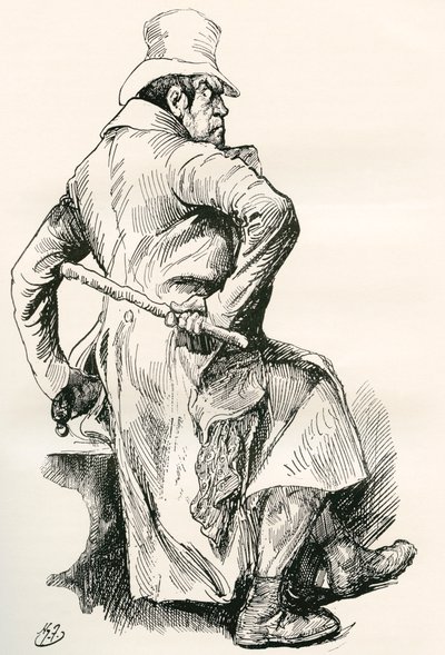Bill Sikes. Illustrasjon av Harry Furniss for Charles Dickens-romanen Oliver Twist, fra The Testimonial Edition, utgitt 1910. av Harry Furniss