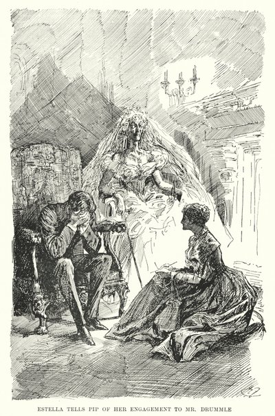 Illustrasjon for store forventninger av Charles Dickens (litho) av Harry Furniss