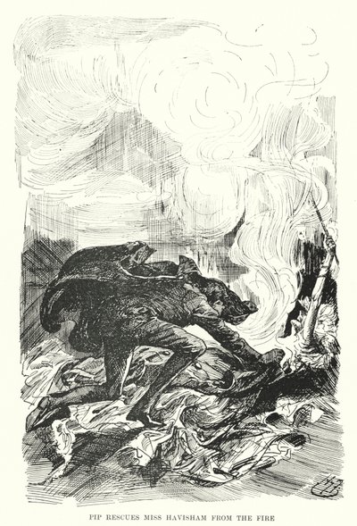 Illustrasjon for store forventninger av Charles Dickens (litho) av Harry Furniss