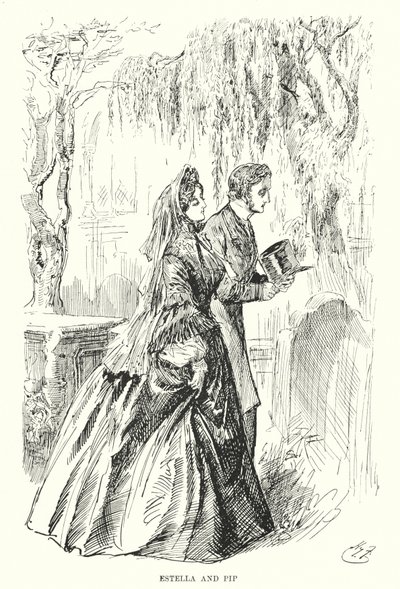 Illustrasjon for store forventninger av Charles Dickens (litho) av Harry Furniss