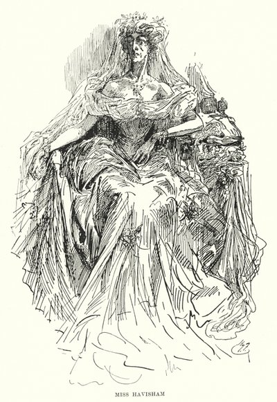 Illustrasjon for store forventninger av Charles Dickens (litho) av Harry Furniss