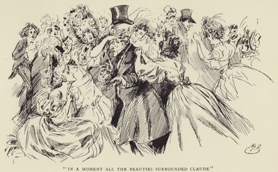 På et øyeblikk omringet alle skjønnhetene Claude av Harry Furniss