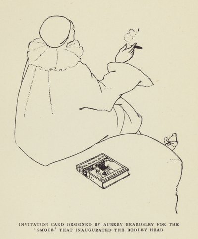 Invitasjonskort designet av Aubrey Beardsley for Smoke som innviet Bodley Head av Harry Furniss