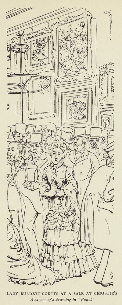 Lady Burdett-Coutts på et salg på Christies av Harry Furniss