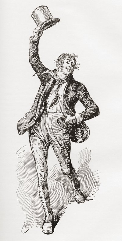 Mark Tapley. Illustrasjon av Harry Furniss for Charles Dickens-romanen Martin Chuzzlewit, fra The Testimonial Edition, utgitt 1910. av Harry Furniss