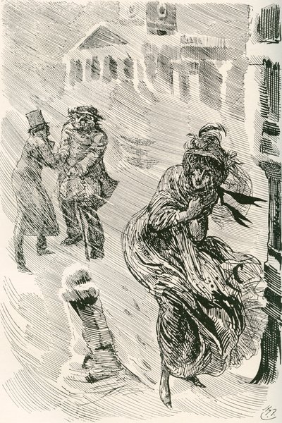 Martha vandreren. Illustrasjon av Harry Furniss for Charles Dickens-romanen David Copperfield, fra The Testimonial Edition, utgitt 1910. av Harry Furniss