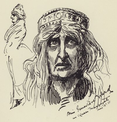 Frøken Genevieve Ward som dronning Margaret av Harry Furniss