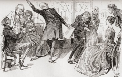 Mr. Micawber oppnår Heeps fall. "Den triumferende oppblomstringen som Mr. Micawber forløste ordene med, hadde en kraftig effekt i å skremme moren, som ropte i mye agitasjon: "Ury! Ury! Vær 