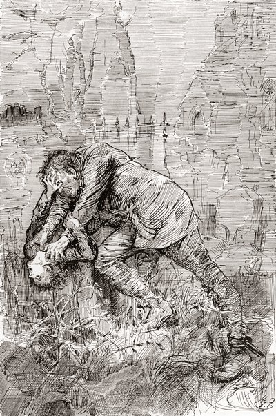 Pips kamp med den rømte domfelte. " av Harry Furniss