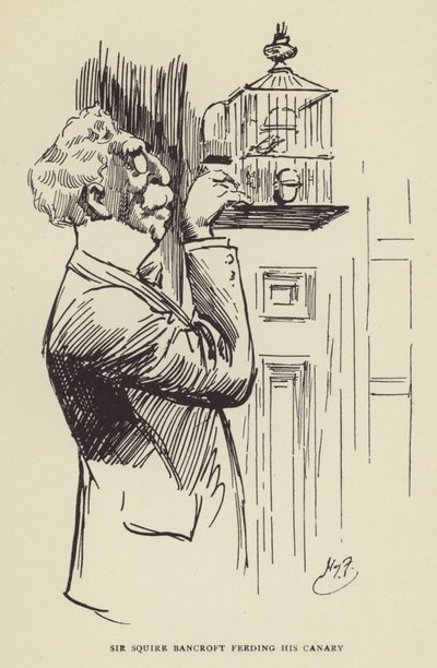 Sir Squire Bancroft mater kanarifuglen sin av Harry Furniss