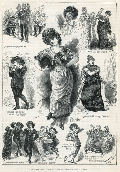 Skisser fra Patience at the Opera Comique (gravering) av Harry Furniss