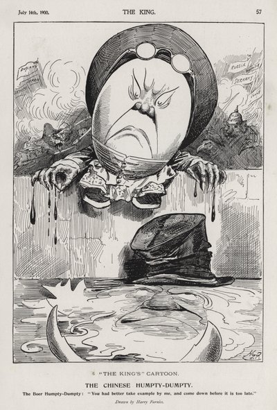 The Chinese Humpty Dumpty, tegneserie om bokseropprøret og boerkrigen (gravering) av Harry Furniss