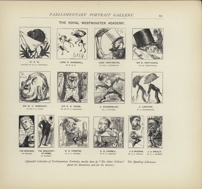 Royal Westminster Academy - forestille seg hvordan politikere kan male hverandre (litho) av Harry Furniss