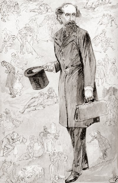 Den ukommersielle reisende. Illustrasjon av Harry Furniss for novellen The Uncommercial Traveler fra The Christmas Books av Charles Dickens, utgitt i The Testimonial Edition av 1910. av Harry Furniss