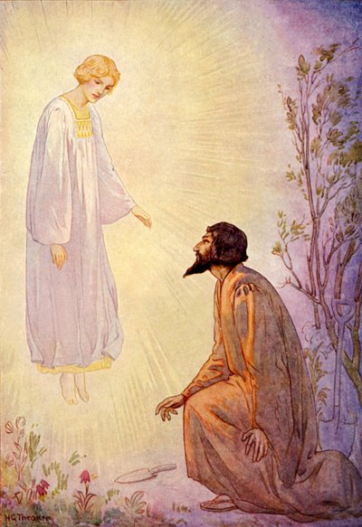 Josef besøkt av en vakker ånd (fargelitografi) av Harry George Theaker