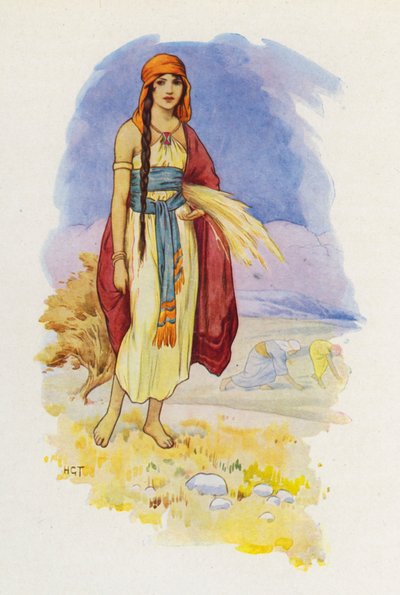 Ruth sanker ask på åkeren (fargelitografi) av Harry George Theaker