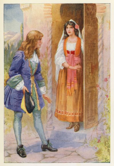 Ruyz de Alarcon og rosen fra Alhambra (fargelitografi) av Harry George Theaker