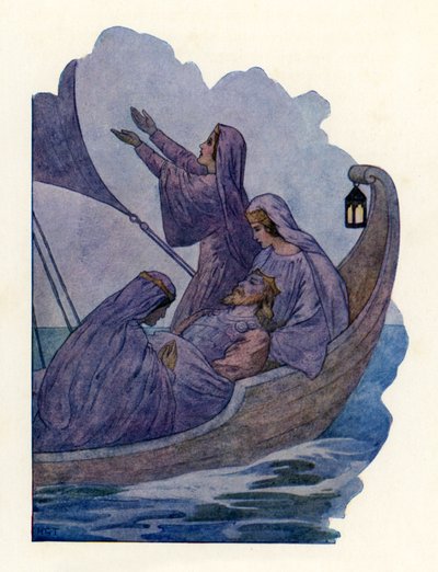Kong Arthurs bortgang (fargelitografi) av Harry George Theaker